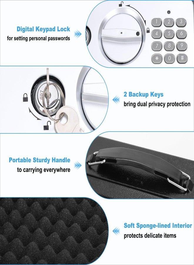 KYODOLED خزنة KYODOLED آمنة مزودة بقفل لوحة مفاتيح رقمية، صندوق قفل برمز للأغراض الشخصية، صندوق أمان معدني للنقود وجواز السفر والمجوهرات، مثالية للمنزل والمكتب والسفر، 11.8 بوصة × 9.4 بوصة × 3.5 بوصة، أسود - Image 4