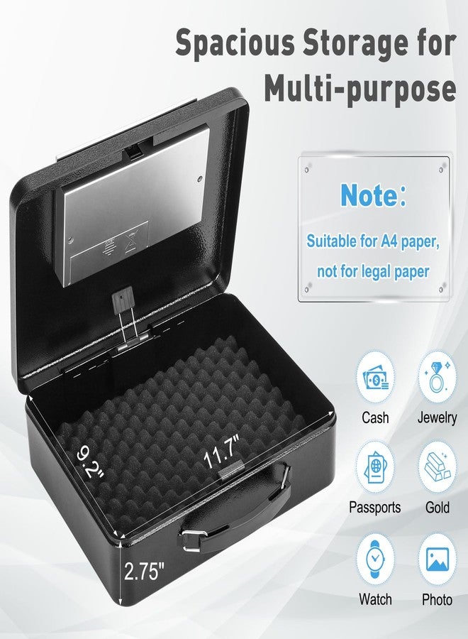 KYODOLED خزنة KYODOLED آمنة مزودة بقفل لوحة مفاتيح رقمية، صندوق قفل برمز للأغراض الشخصية، صندوق أمان معدني للنقود وجواز السفر والمجوهرات، مثالية للمنزل والمكتب والسفر، 11.8 بوصة × 9.4 بوصة × 3.5 بوصة، أسود - Image 3