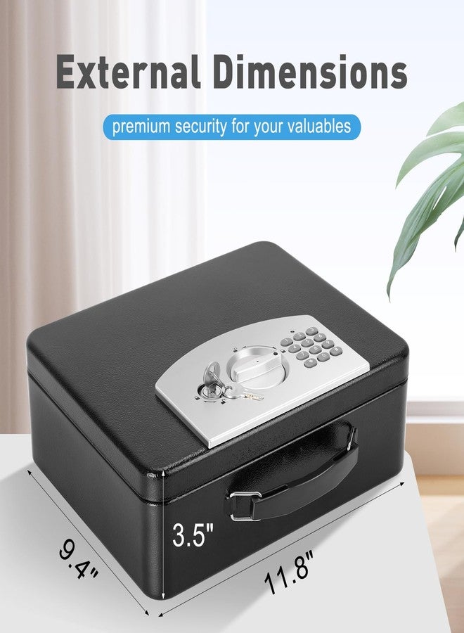 KYODOLED خزنة KYODOLED آمنة مزودة بقفل لوحة مفاتيح رقمية، صندوق قفل برمز للأغراض الشخصية، صندوق أمان معدني للنقود وجواز السفر والمجوهرات، مثالية للمنزل والمكتب والسفر، 11.8 بوصة × 9.4 بوصة × 3.5 بوصة، أسود - Image 2
