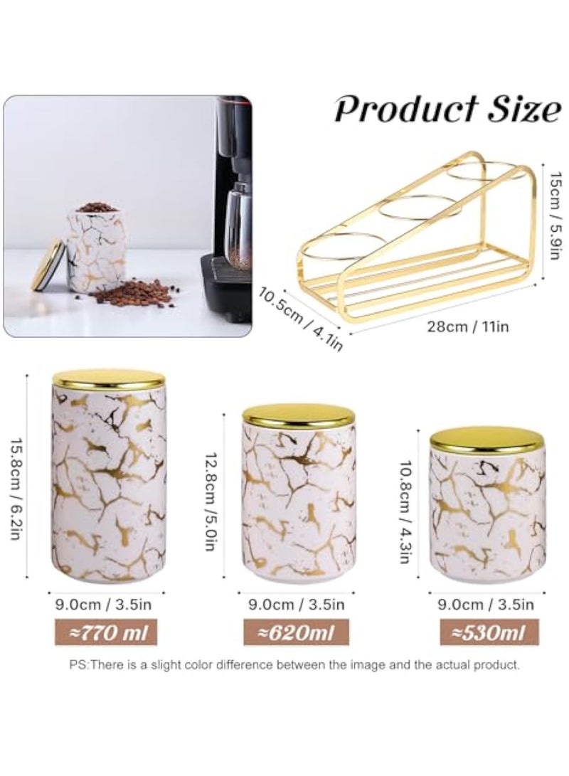Arabest Ceramic Canister Set for Kitchen Countertop - A Set of 3 Kitchen Canisters with Tiered Shelf, Airtight Countertop Flour and Sugar Containers, Coffee and Tea Storage (White) - Image 3