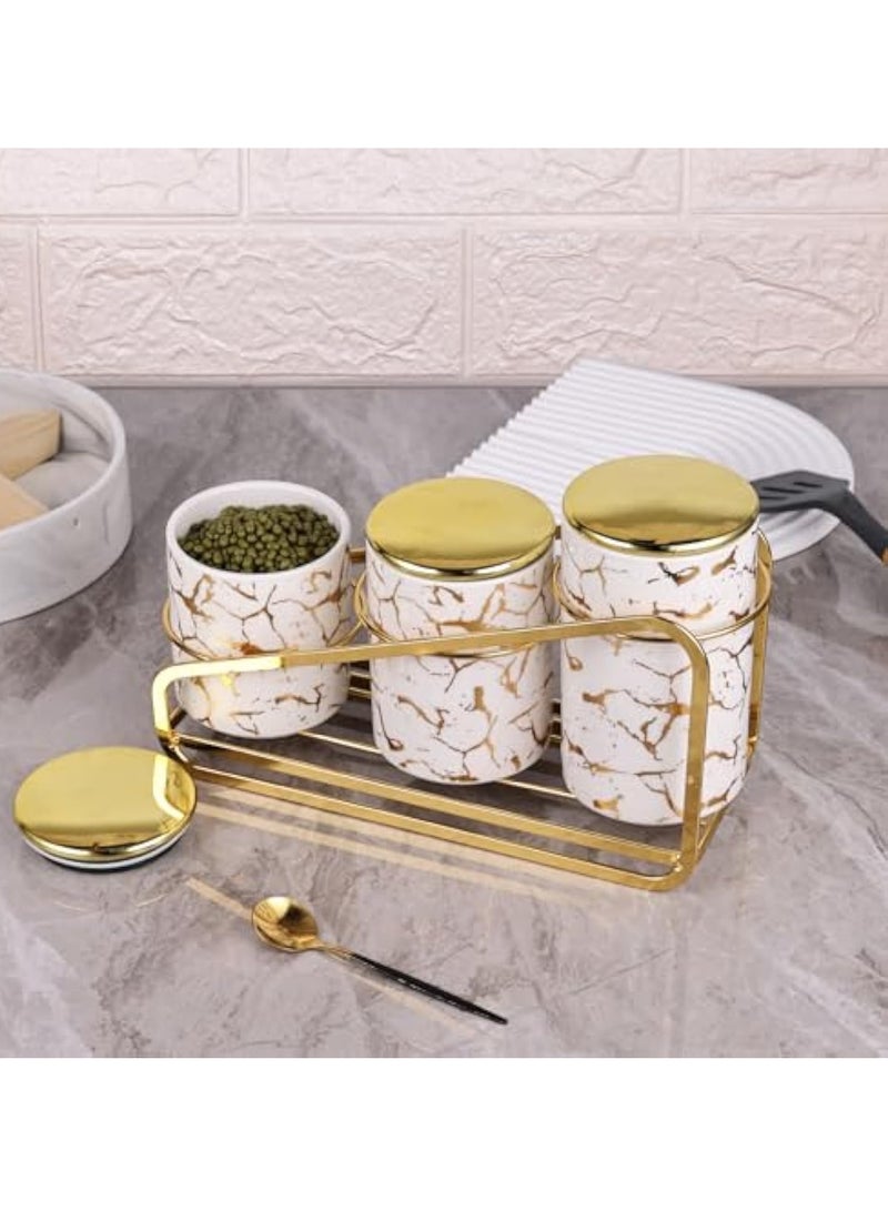 Arabest Ceramic Canister Set for Kitchen Countertop - A Set of 3 Kitchen Canisters with Tiered Shelf, Airtight Countertop Flour and Sugar Containers, Coffee and Tea Storage (White) - Image 4