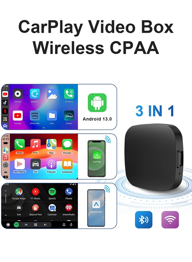 3 in 1 CarPlay AI Box, Wireless Android Car USB Adapter for Youtube Netflix, 2+32GB, Plug and Play, Wired CarPlay to Wireless - Image 2
