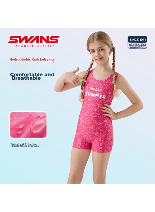 Speed Vision Swans Children's Swimsuit, Girls' Quick-dry One-piece, Professional Training, Girls' Swimwear, 266, Rose Red, 130 - Image 3