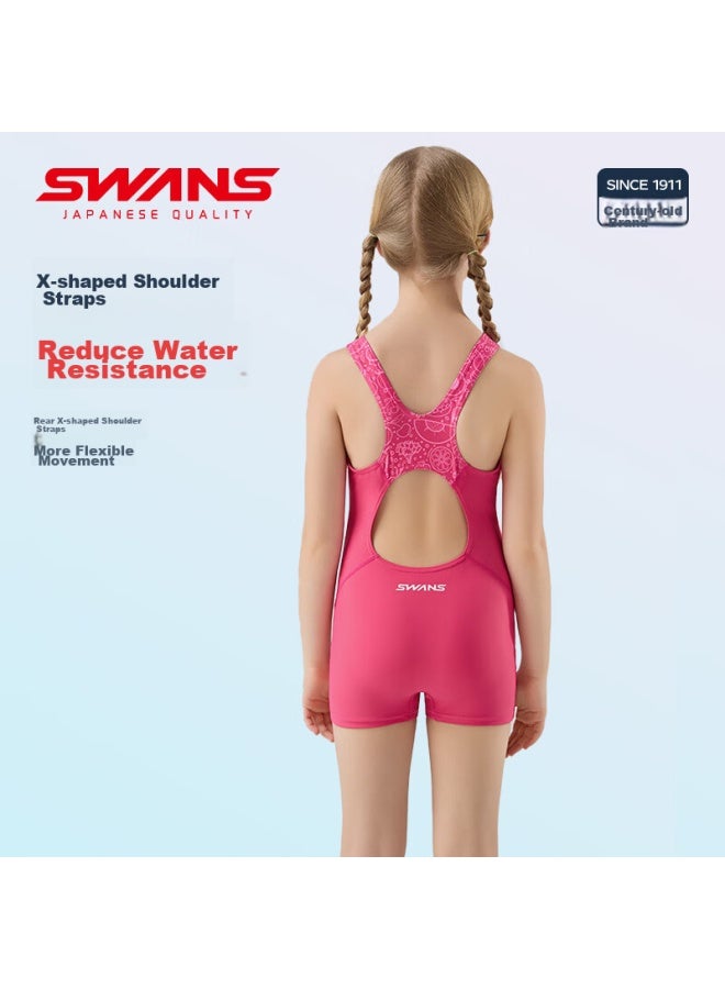 Speed Vision Swans Children's Swimsuit, Girls' Quick-dry One-piece, Professional Training, Girls' Swimwear, 266, Rose Red, 130 - Image 5