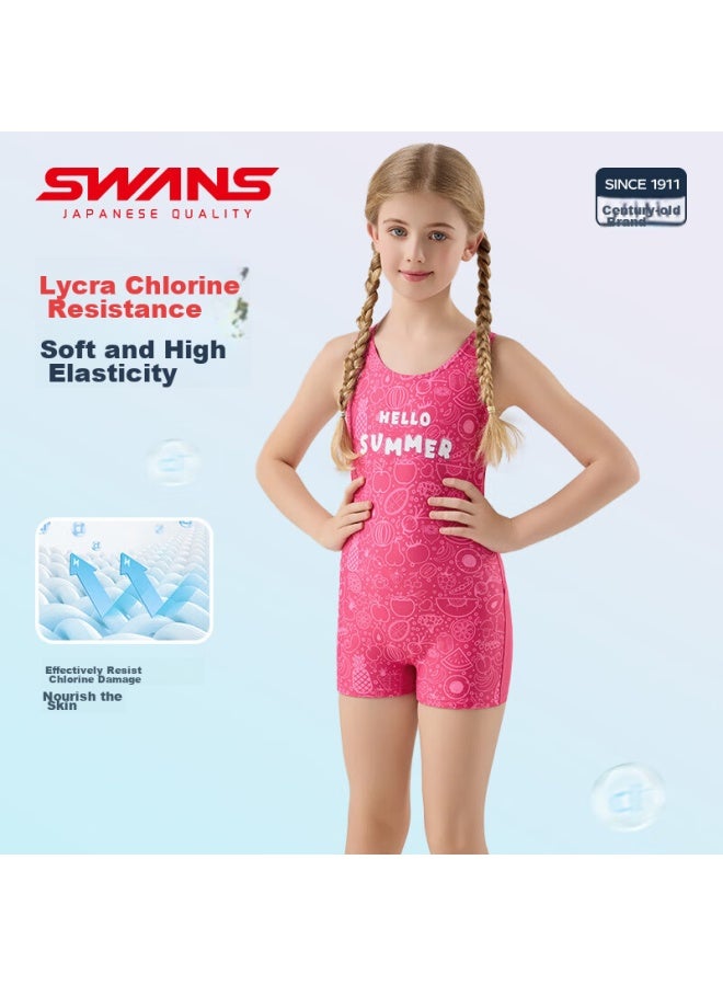 Speed Vision Swans Children's Swimsuit, Girls' Quick-dry One-piece, Professional Training, Girls' Swimwear, 266, Rose Red, 130 - Image 2