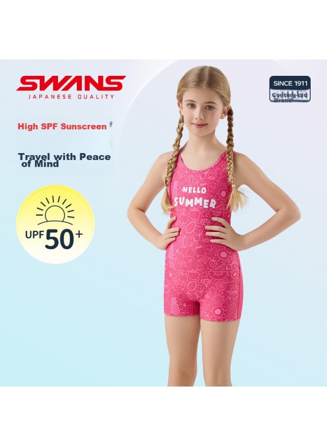 Speed Vision Swans Children's Swimsuit, Girls' Quick-dry One-piece, Professional Training, Girls' Swimwear, 266, Rose Red, 130 - Image 1