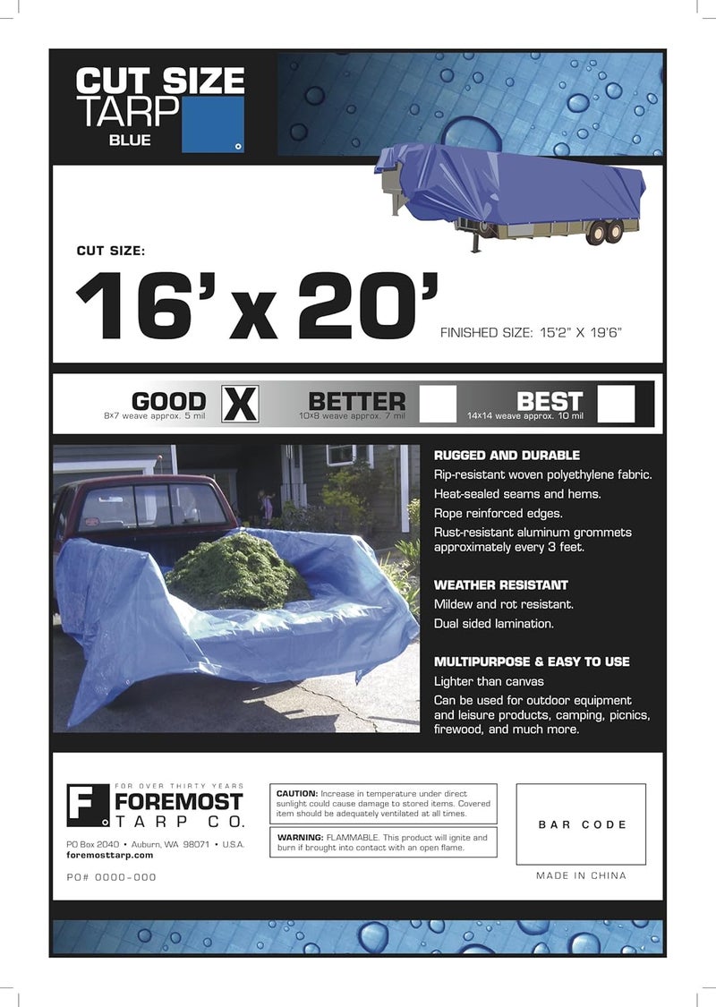 Dry Top Multi-Purpose Economy Poly Tarp, 16x20 Feet, Blue - Image 3