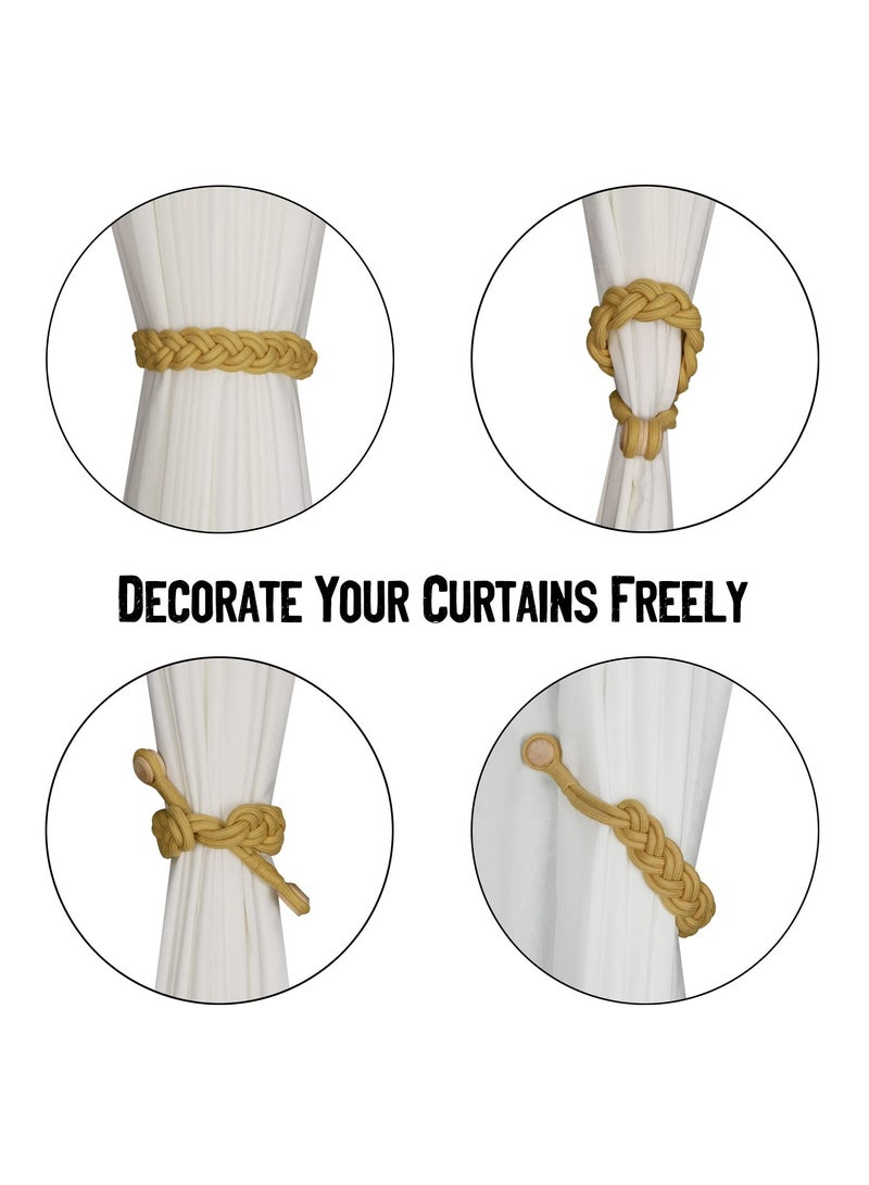 SOLARAE Curtain Tiebacks Magnetic Woven Curtain Holdback Drapery Tie-Back (Gold New-4Pack) - Image 4
