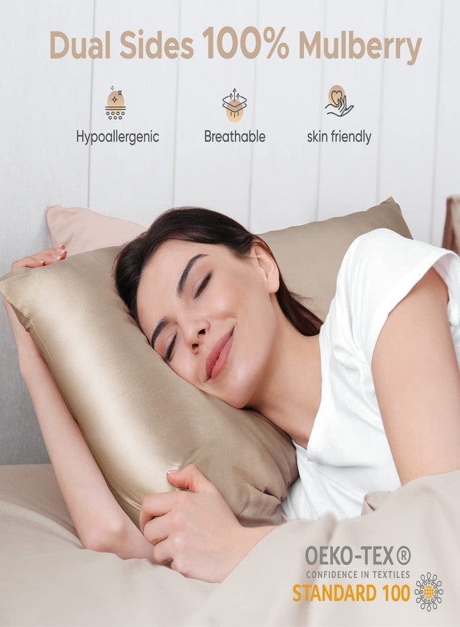 CAAIR 100% Pure Mulberry Silk Pillowcase for Hair and Skin - Allergen Resistant Dual Sides,600 Thread Count Silk Bed Pillow Cases with Hidden Zipper,2pc,King Size,Taupe - Image 2