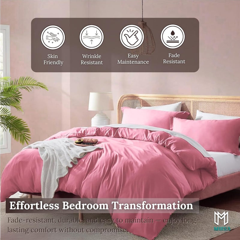 MUSA MUSA® Premium Comforter Set with 100% Cotton, Comfy 1 Comforter Cover & 2 Pillow Shams - Stain Free Duvet Cover for Bedrooms | Washable & Wrinkle Free (Pink, Full - 180 x 200cm) - Image 4