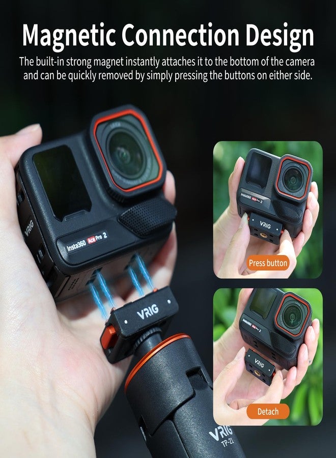 في ار اي جي حامل مغناطيسي من VRIG لكاميرات Insta 360 ACE/ACE PRO/ACE PRO 2/X5، قاعدة تثبيت سريعة ومريحة وعالمية لقضيب تمديد الحامل ثلاثي القوائم (قاعدة ملولبة 1/4 بوصة). - Image 4