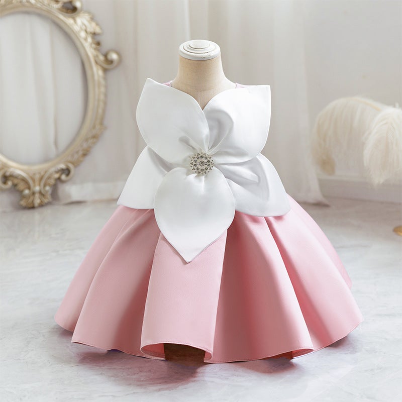 Cross-border Childrens Dress Flower Princess Dress Flower Girls Wedding Toussam Dress Little Girls Birthday Year One Performance Costume Lotus root pink 