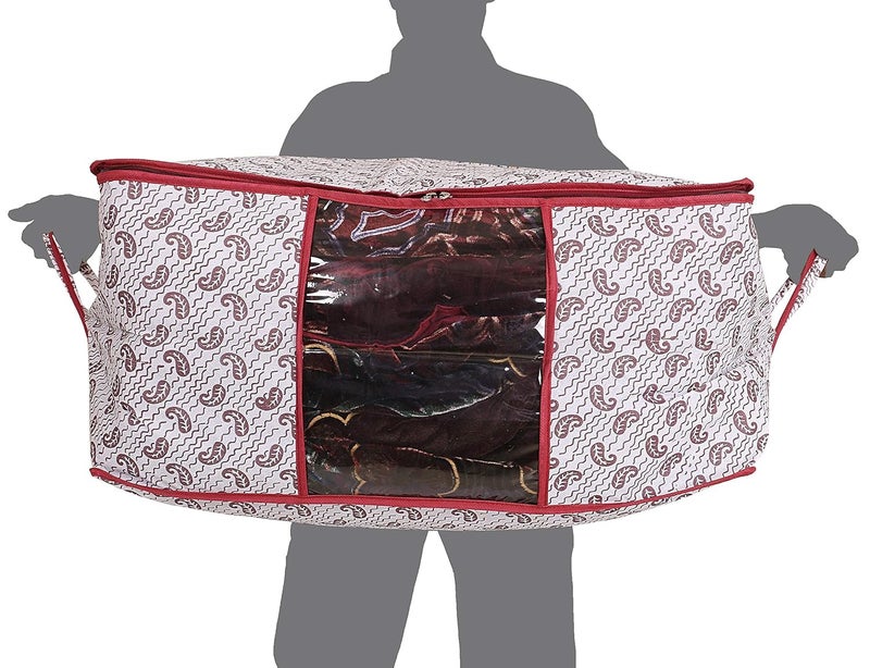Kuber Industries Cairy Design 3 Piece NonWoven Underbed Storage OrganiserOrganiser Extra Large Maroon - Image 4