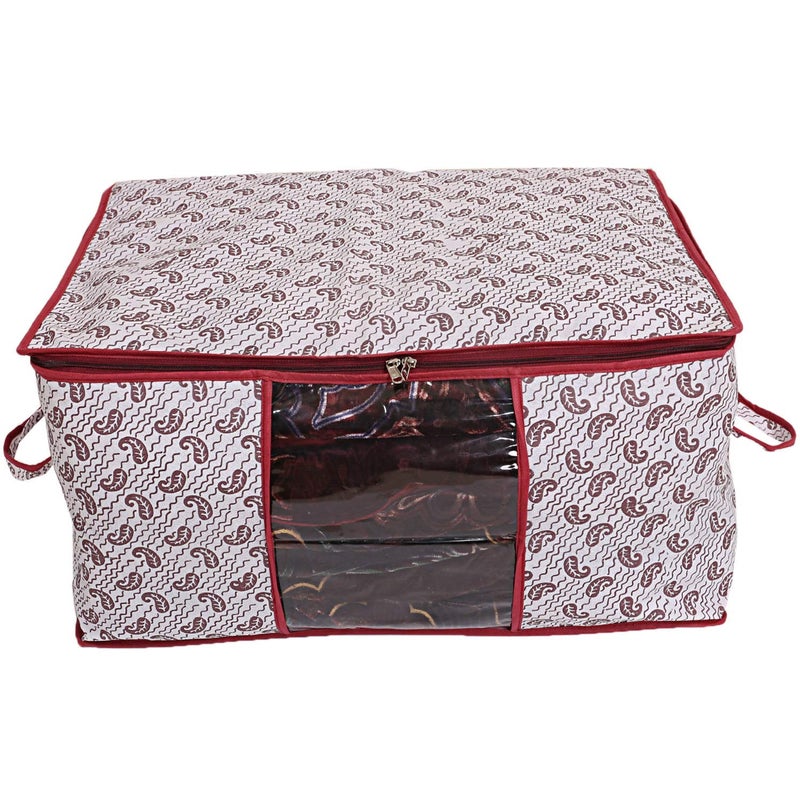 Kuber Industries Cairy Design 3 Piece NonWoven Underbed Storage OrganiserOrganiser Extra Large Maroon - Image 2