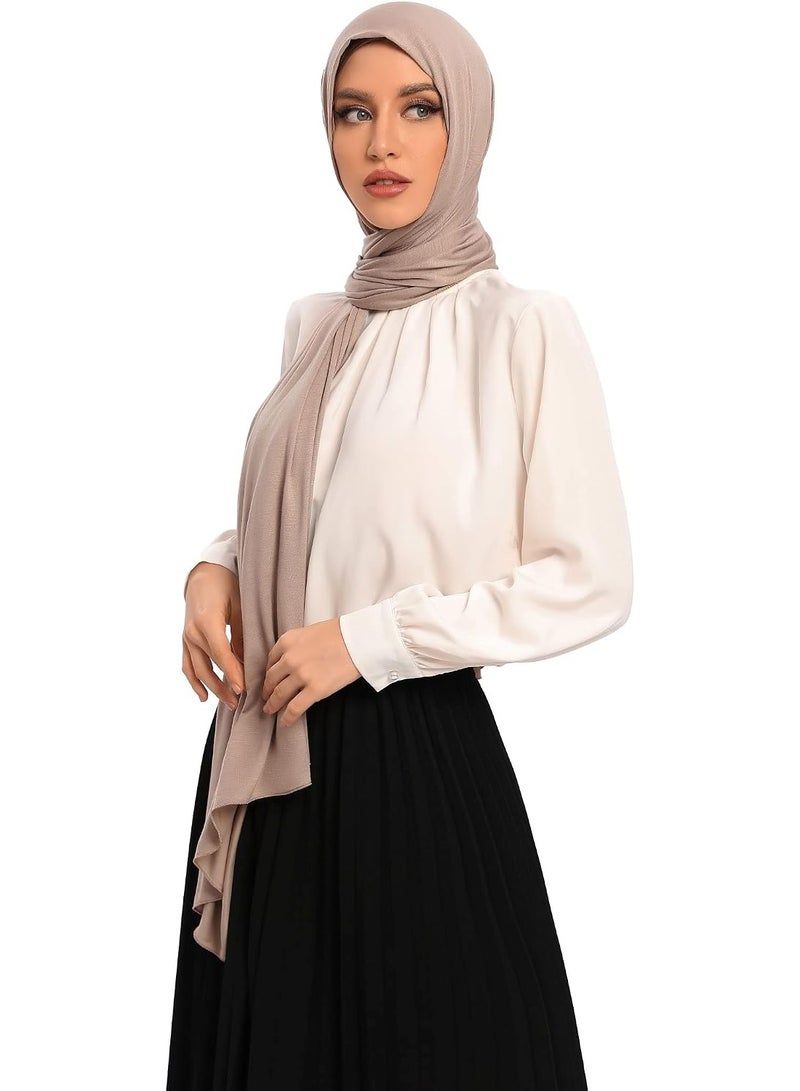 2Pcs Sand Jersey Hijab Scarf, 70x28 Inch Soft Breathable Silky Smooth Muslim Women Head Wrap for Daily Casual Wear - Image 1