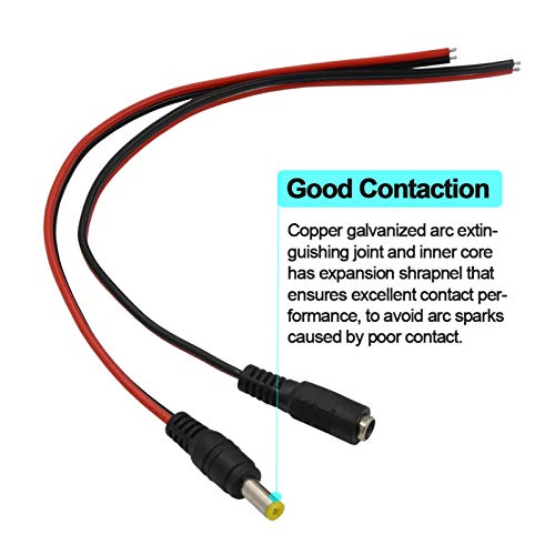MILAPEAK (Real 18AWG) 10 Pairs 12V 5A DC Power Pigtail Barrel Plug Connector Cable, 2.1mm x 5.5mm Male Female DC Pigtail Connectors for CCTV Security Camera and 12V Power Supply Adapter by MILAPEAK - Image 4
