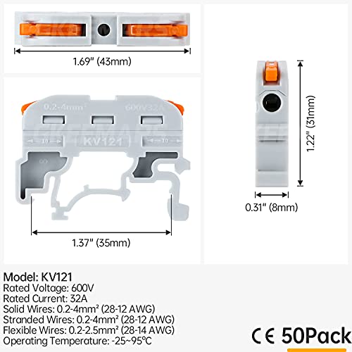 GKEEMARS DIN Terminal Blocks, Universal Wiring Connector Lever Wire Connectors KV-121 (50 Pcs) - Image 4
