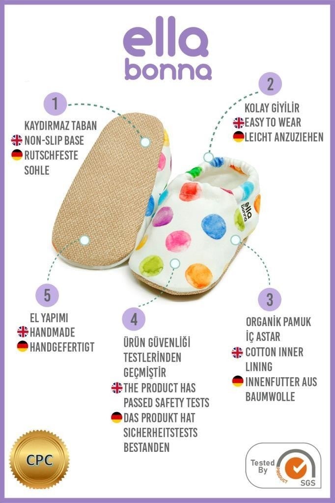 Ella Bonna Patterned Baby Booties, Non-Slip Sole, Home Nursery Shoes Slippers, Colorful Dots  - Image 4