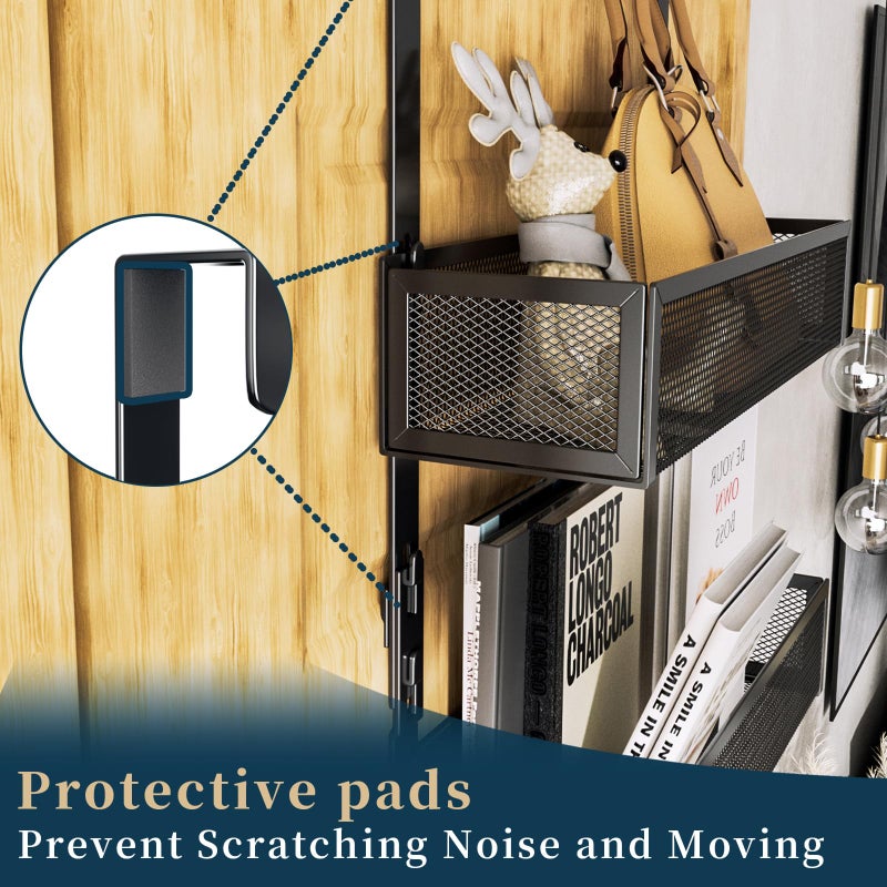Consumest Over The Door Hooks Organizer - Extra Long Door Hanger with 9 Coat Hooks & 2 Mesh Basket, Back Storage Organizer Hanging Towels for Bathroom, Bedroom, Black (for 1.76 in Doors) - Image 3