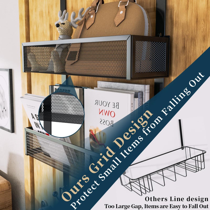 Consumest Over The Door Hooks Organizer - Extra Long Door Hanger with 9 Coat Hooks & 2 Mesh Basket, Back Storage Organizer Hanging Towels for Bathroom, Bedroom, Black (for 1.76 in Doors) - Image 2