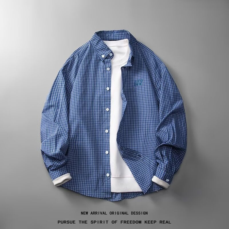 Teenager Autumn Plaid Shirt Coat Men'S And Women'S Design Sense High-Grade Loose Long-Sleeved Top Trendy - Image 1
