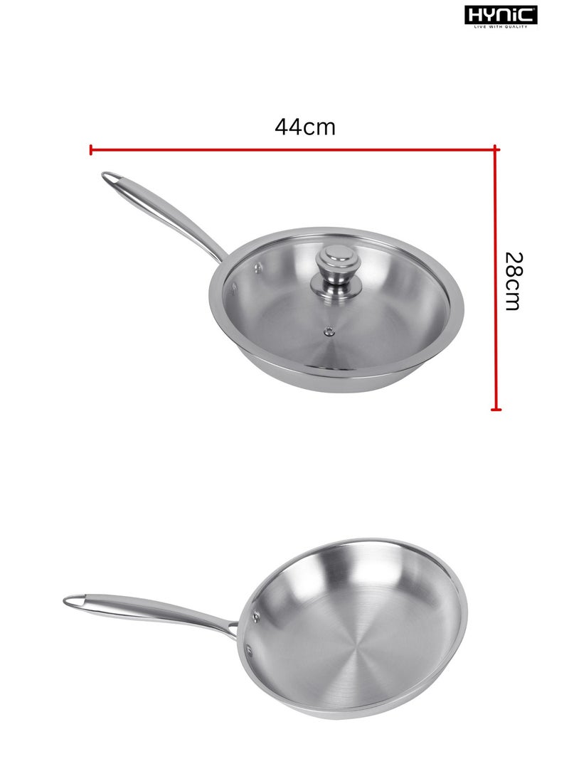 Hynic Premium Tri-Ply Stainless Steel Frying Pan with Glass Lid, Induction & Gas Compatible, Ergonomic Stay-Cool Handle, Dishwasher Safe Cookware - Image 5
