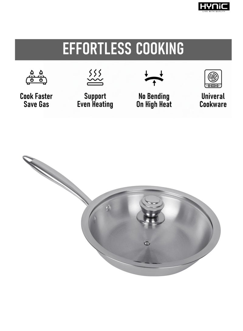 Hynic Premium Tri-Ply Stainless Steel Frying Pan with Glass Lid, Induction & Gas Compatible, Ergonomic Stay-Cool Handle, Dishwasher Safe Cookware - Image 3