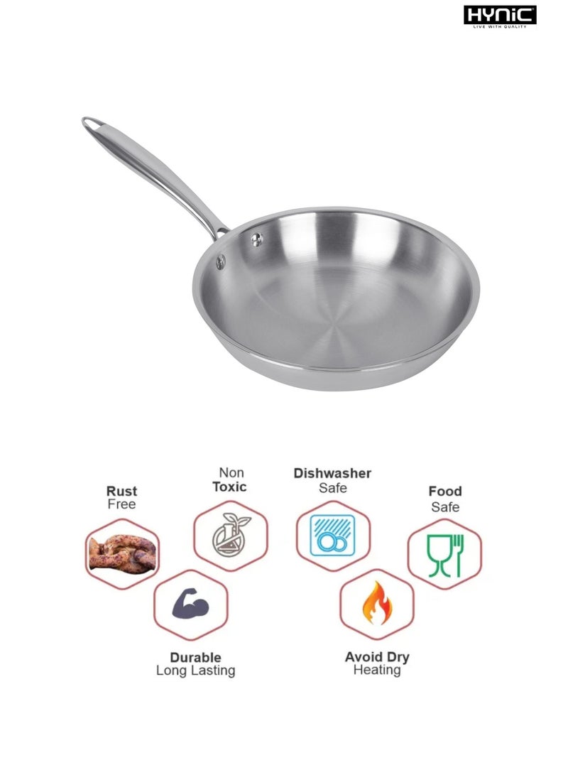 Hynic Premium Tri-Ply Stainless Steel Frying Pan with Glass Lid, Induction & Gas Compatible, Ergonomic Stay-Cool Handle, Dishwasher Safe Cookware - Image 4