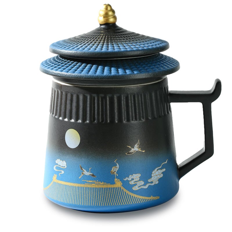 Coolpei Loose Leaf Tea Cup with Infuser and Lid 148oz Chinese Ceramic Mug with Fine Mesh Strainer Office Steeping Cup for Tea Lovers Gifts - Image 2