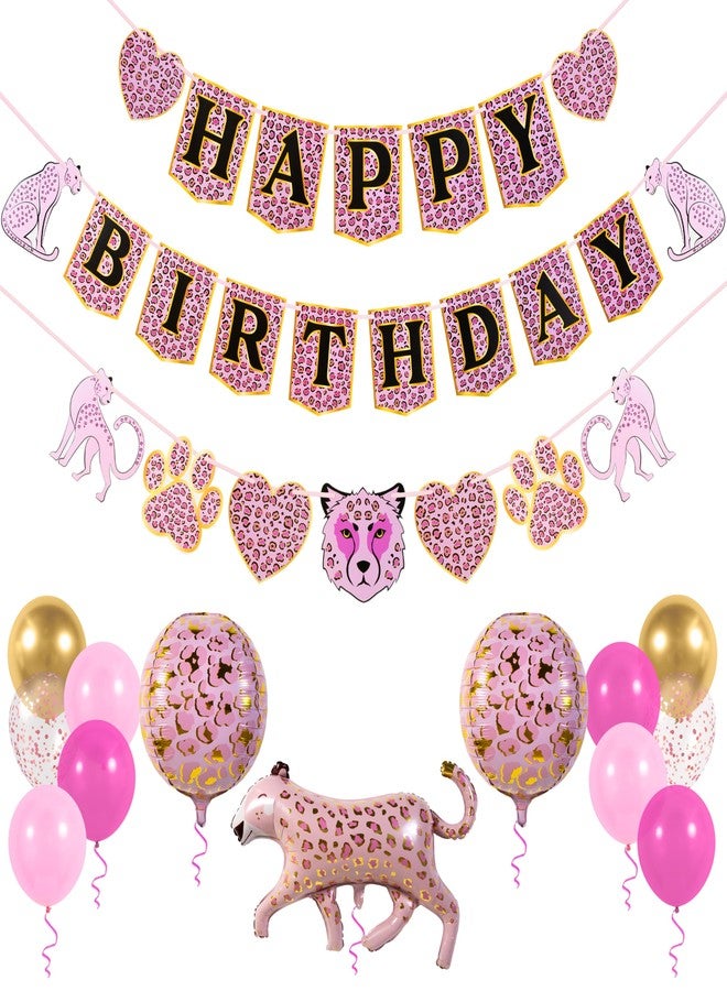 Pirese Pink Cheetah Birthday Banner - Image 1