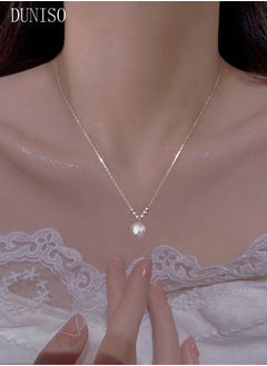 DUNISO Pearl Necklace 925 Sterling Silver Choker Necklace Silver Choker Chain Pearl Pendant Necklace Simple Necklace Chain Jewelry for Women Teen Girls  - Image 4