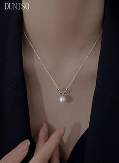 DUNISO Pearl Necklace 925 Sterling Silver Choker Necklace Silver Choker Chain Pearl Pendant Necklace Simple Necklace Chain Jewelry for Women Teen Girls  - Image 5