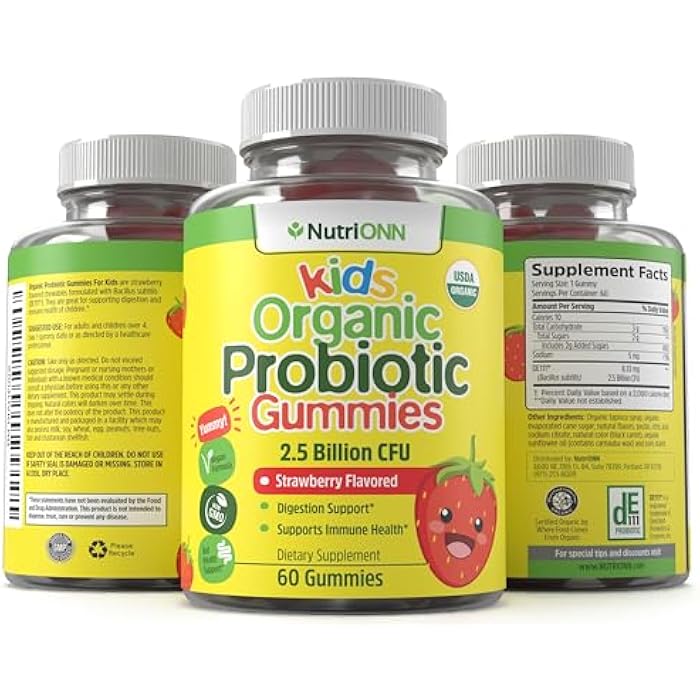 NutriONN Organic Kids Probiotic Gummies - USDA Organic Chewable Probiotics for Kids - 60 Delicious Gummies - Child Digestive, Immune Support & Gut Health Supplement - Vegan & Non-GMO - Image 2