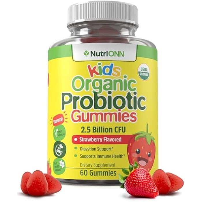 NutriONN Organic Kids Probiotic Gummies - USDA Organic Chewable Probiotics for Kids - 60 Delicious Gummies - Child Digestive, Immune Support & Gut Health Supplement - Vegan & Non-GMO - Image 1
