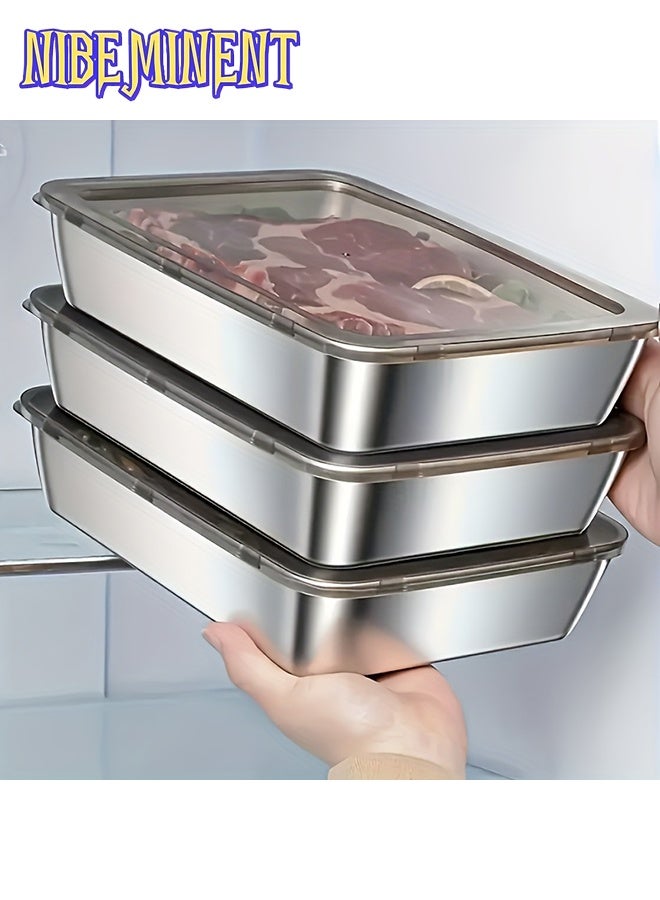 NIBEMINENT 3pcs Stainless Steel Food Storage Containers Leak-Proof, Stackable, Space-Saving - Heavy-Duty Stainless Steel Construction, Airtight Lid for Freshness - Ideal for Meal Prep, Fruits, Meats, Veggies, Leftovers, Fridge, Freezer, Pantry - Dishwasher Safe - Image 1