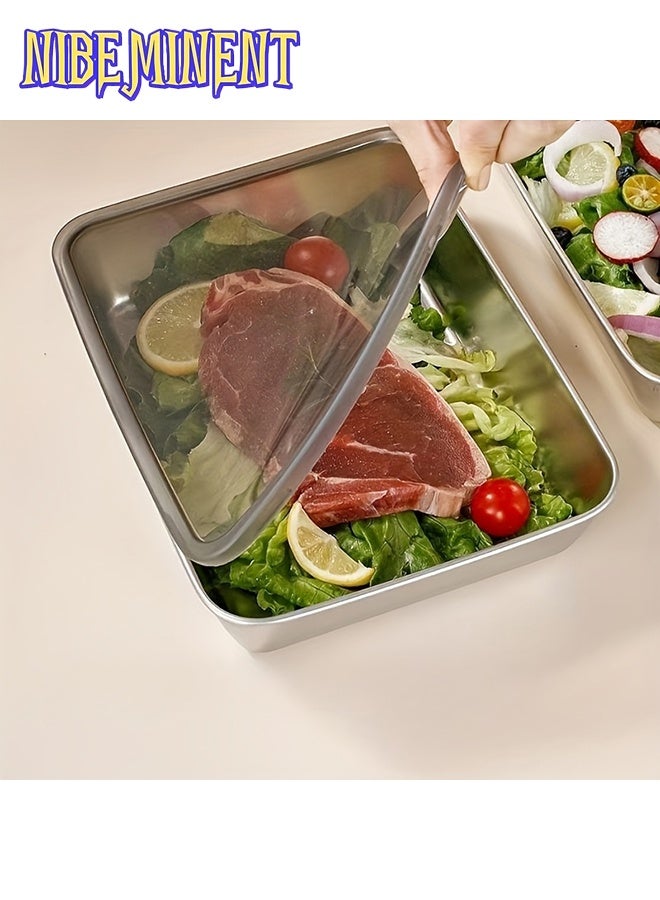 NIBEMINENT 3pcs Stainless Steel Food Storage Containers Leak-Proof, Stackable, Space-Saving - Heavy-Duty Stainless Steel Construction, Airtight Lid for Freshness - Ideal for Meal Prep, Fruits, Meats, Veggies, Leftovers, Fridge, Freezer, Pantry - Dishwasher Safe - Image 3