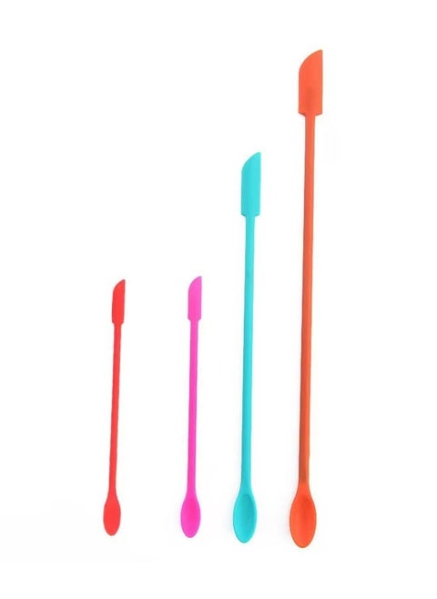 Mini Silicone Double-headed Sharp Scraper Spoon Cosmetic Skin Care Products Extraction Tool Set Including Avocado Jam Scraper-Specifications:Color Four-piece Set