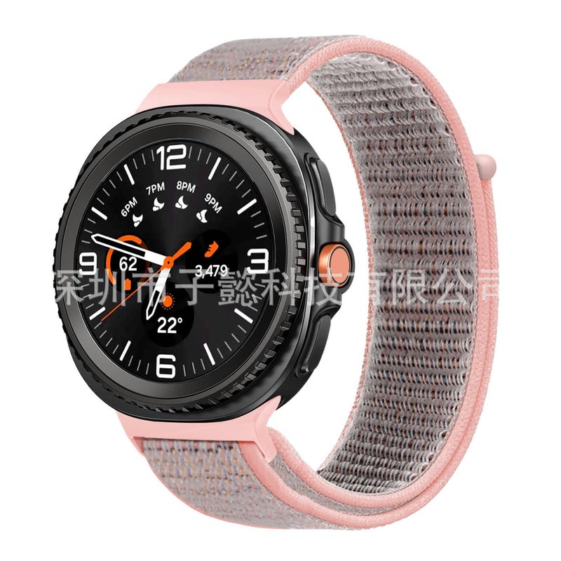 سوار ساعة ذكية سوار نايلون حلقي متوافق مع Samsung Galaxy Watch 8 Classic بملاءمة قابلة للتعديل وحزام بديل باللون أسود قابل للتعديل - Image 5
