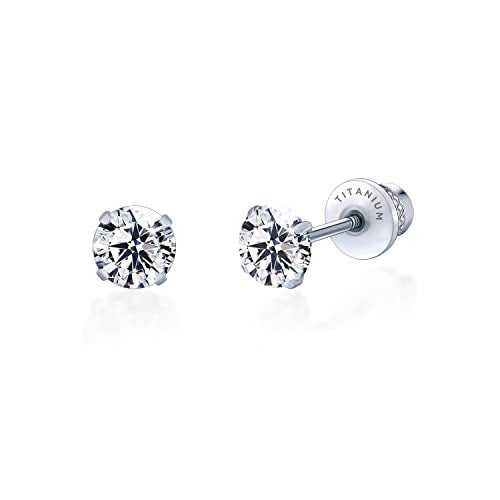 Limerencia Hypoallergenic G23 Pure Titanium Screw Back Earrings Tragus 20G Helix F136 Implant Grade Piercing Post for Sensitive Ears Simulated Diamond Cartilage (5 mm, White CZ) - Image 1