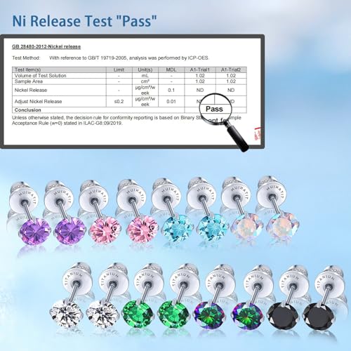 Limerencia Hypoallergenic G23 Pure Titanium Screw Back Earrings Tragus 20G Helix F136 Implant Grade Piercing Post for Sensitive Ears Simulated Diamond Cartilage (5 mm, White CZ) - Image 4