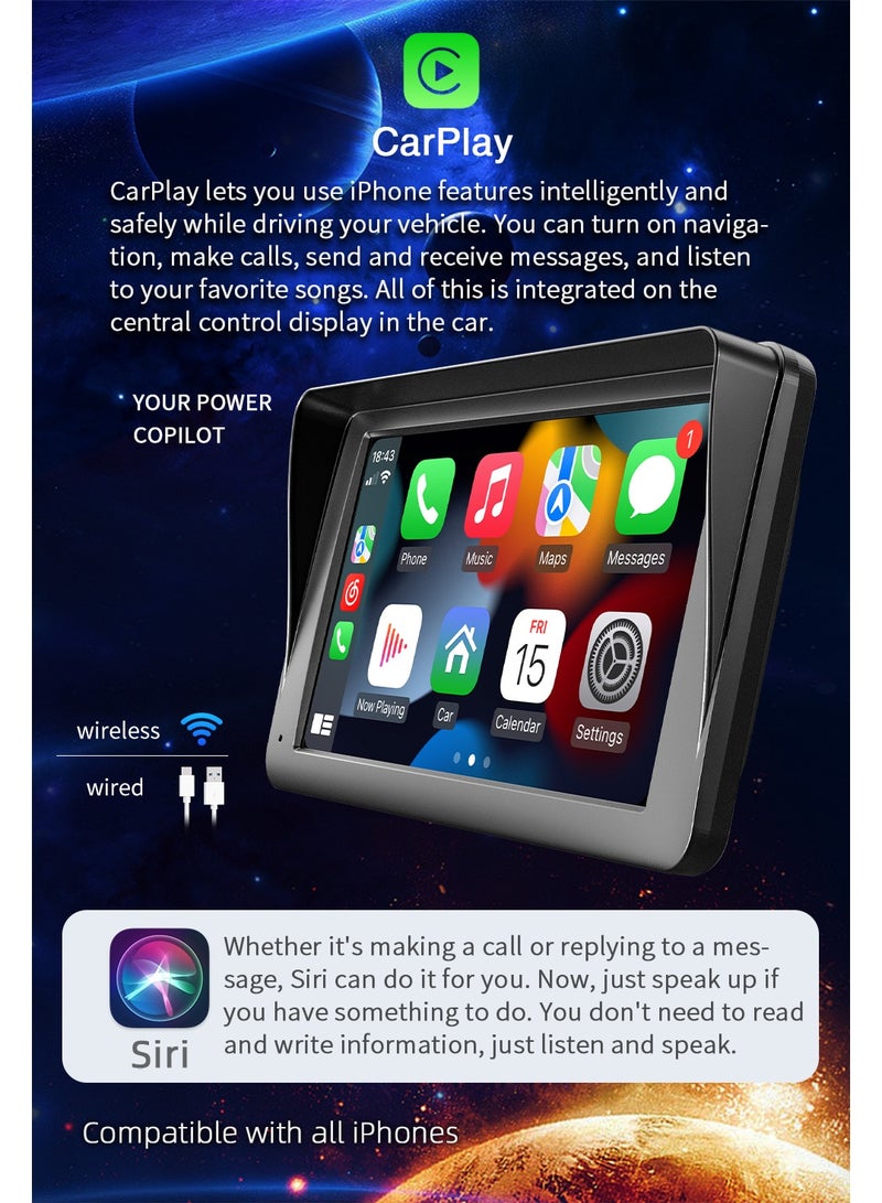 TUNKE 7” Wireless Apple CarPlay u0026 Android Auto Screen Portable Car Display 1024×600 IPS, USB/TF Media Playback, FM/AUX Audio Output, Rear Camera Included, Phone Required, 12V–24V - Image 3