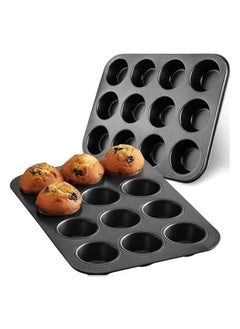 erorex [2-Pack] 12 Cup Cupcake Baking tray Non-Stick Carbon Steel Muffin Tray Oven Baking Pan Heat Resistant Bakeware Pan perfect for making Cupcakes  - Image 1