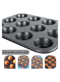 erorex [2-Pack] 12 Cup Cupcake Baking tray Non-Stick Carbon Steel Muffin Tray Oven Baking Pan Heat Resistant Bakeware Pan perfect for making Cupcakes  - Image 3
