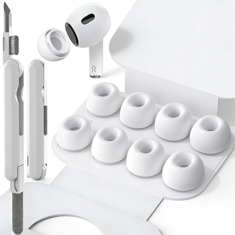 SIXFU 4 Sizes of Ear Tip Replacement Compatible with AirPod Pro and AirPods Pro 2 Ear Tips with Portable Storage Box & Cleaning Kit, Noise Reduction Hole & Dense Dust Guard Screen(XS/S/M/L)-White - Image 1