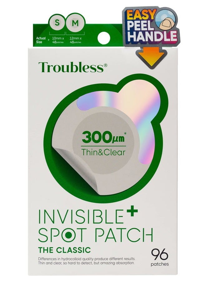 Troubless Invisible Pimple Patch Classic, 96 Patches (2 Sizes) – Ultra Thin Hydrocolloid Spot Treatment for Daytime Use, Easy Peel, Fast Healing, Absorbs Oil & Impurities, For Acne-Prone Skin - Image 1