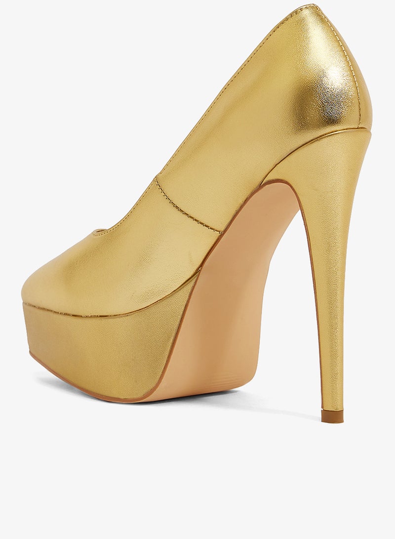 ايلا ليمتد اديشن حذاء بكعب ستيليتو عالٍ ومنصة ذهبية بمقدمة مستديرة - Image 3