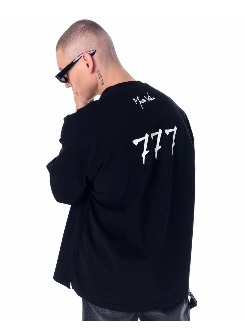 مارتن فالين تي-شيرت رجالي أسود بقصة Oversized بتفاصيل طباعة ثلاثية الأبعاد ‘777’ – تصميم ستريت وير عصري مميز - Image 5