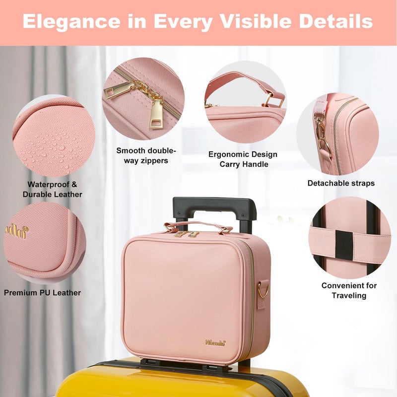 Mocado Travel Makeup Bag with LED Lighted Mirror, Travel Makeup Organizer, Makeup Case with 3 Color Lighted Setting and 10x Magnifying Mirror, Portable Storage and Adjustable Dividers Makeup Box(Pink) - Image 2
