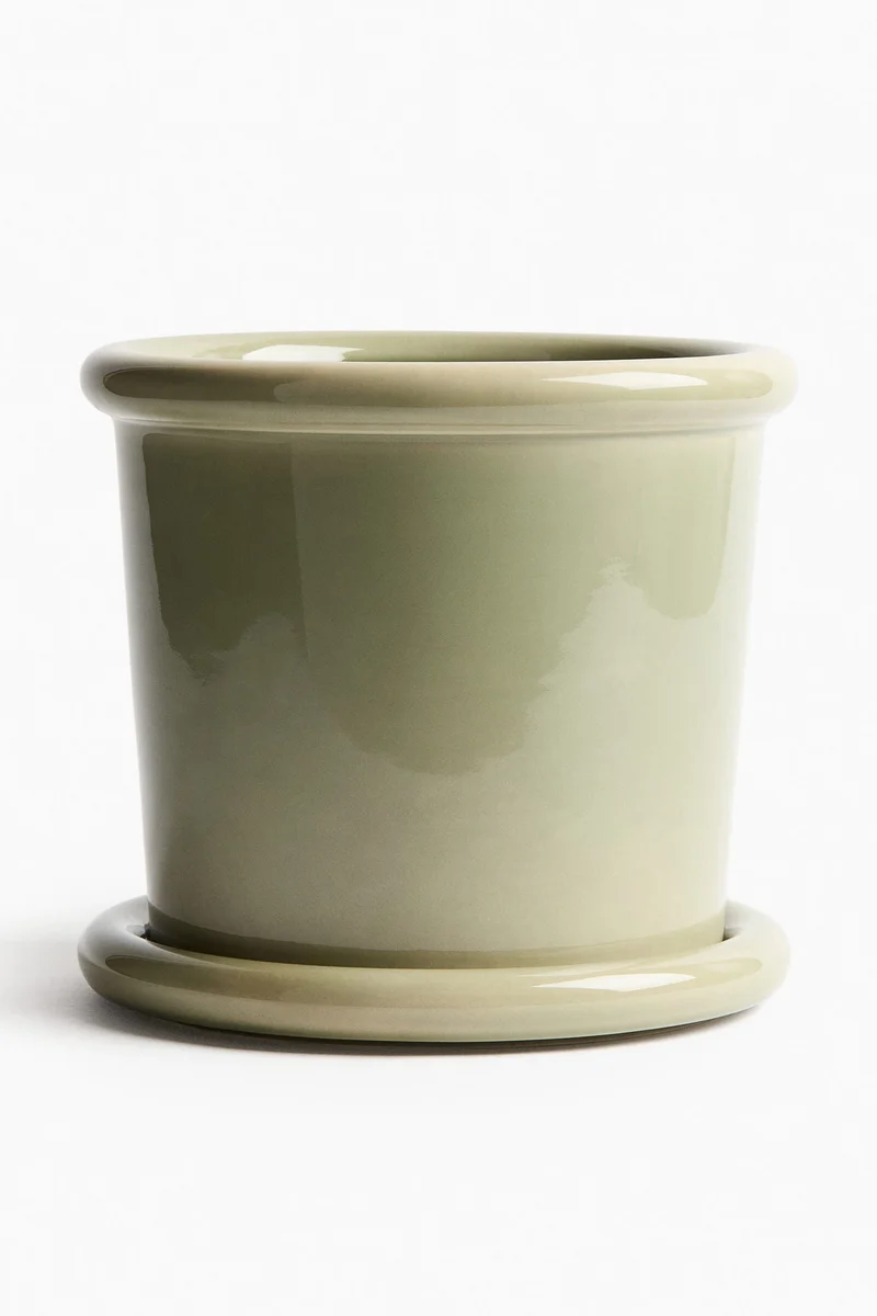 H&M Large stoneware plant pot with saucer