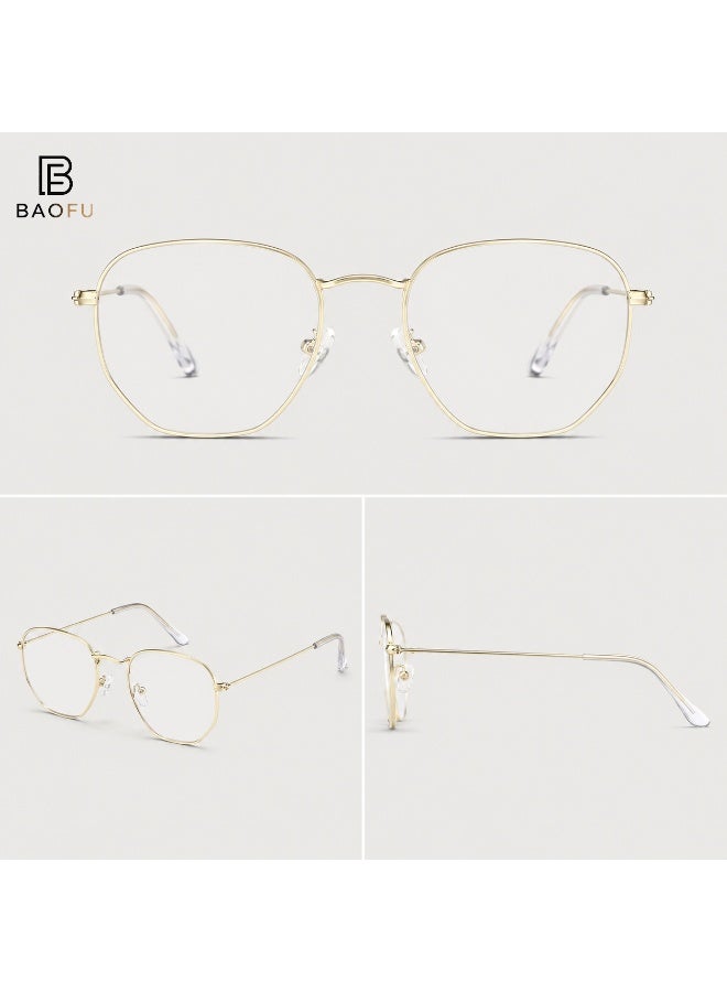Bao Fu Women's Gold Geometric Clear Lens Fashion Glasses with Metal Frame and Protective Case - Image 4